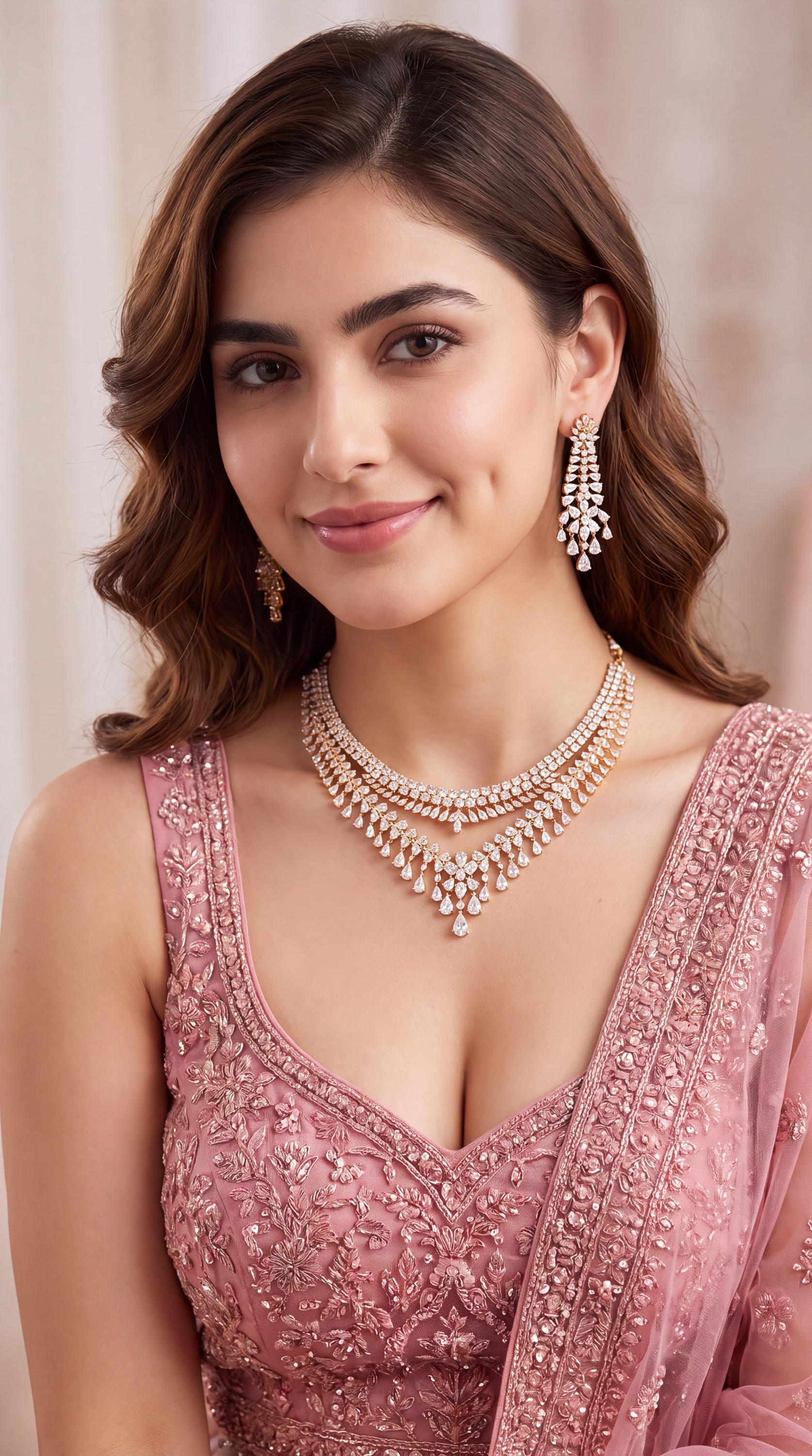 Premium Moissanite Necklace Set/ Statement Bridal Jewelry with Earrings/ Wedding Jewelry/ Reception Wear/ Festive Wear/ Bridal Collection