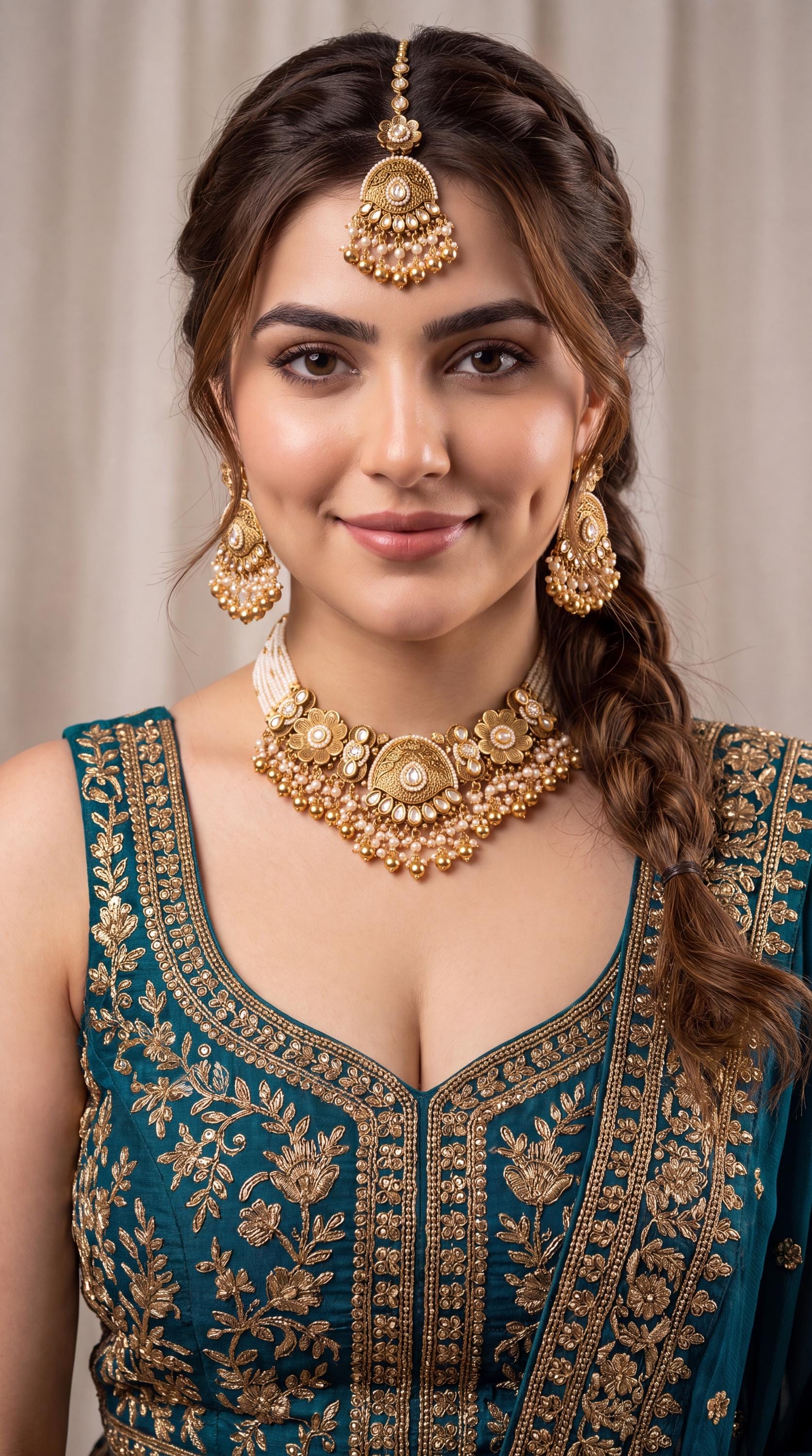 Gold Plated Kundan Bridal Jewelry Set/ Pearl Choker Necklace/ Jhumka Earrings & Maang Tikka/ Indian Wedding Jewelry/ Traditional Jewelry