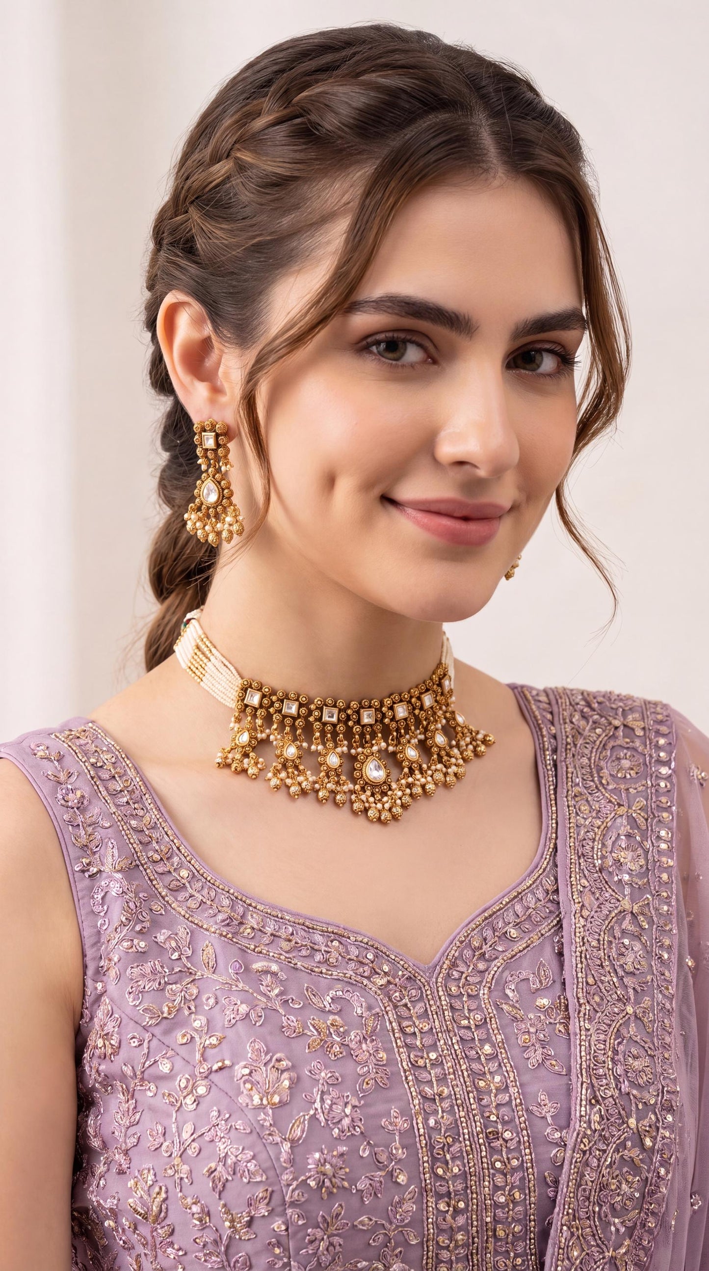 Exclusive Kundan Pearl Choker Necklace Set/ Gold Plated Bridal Jewelry with Jhumka Earrings/ Indian Wedding Jewelry/ Traditional Jewelry