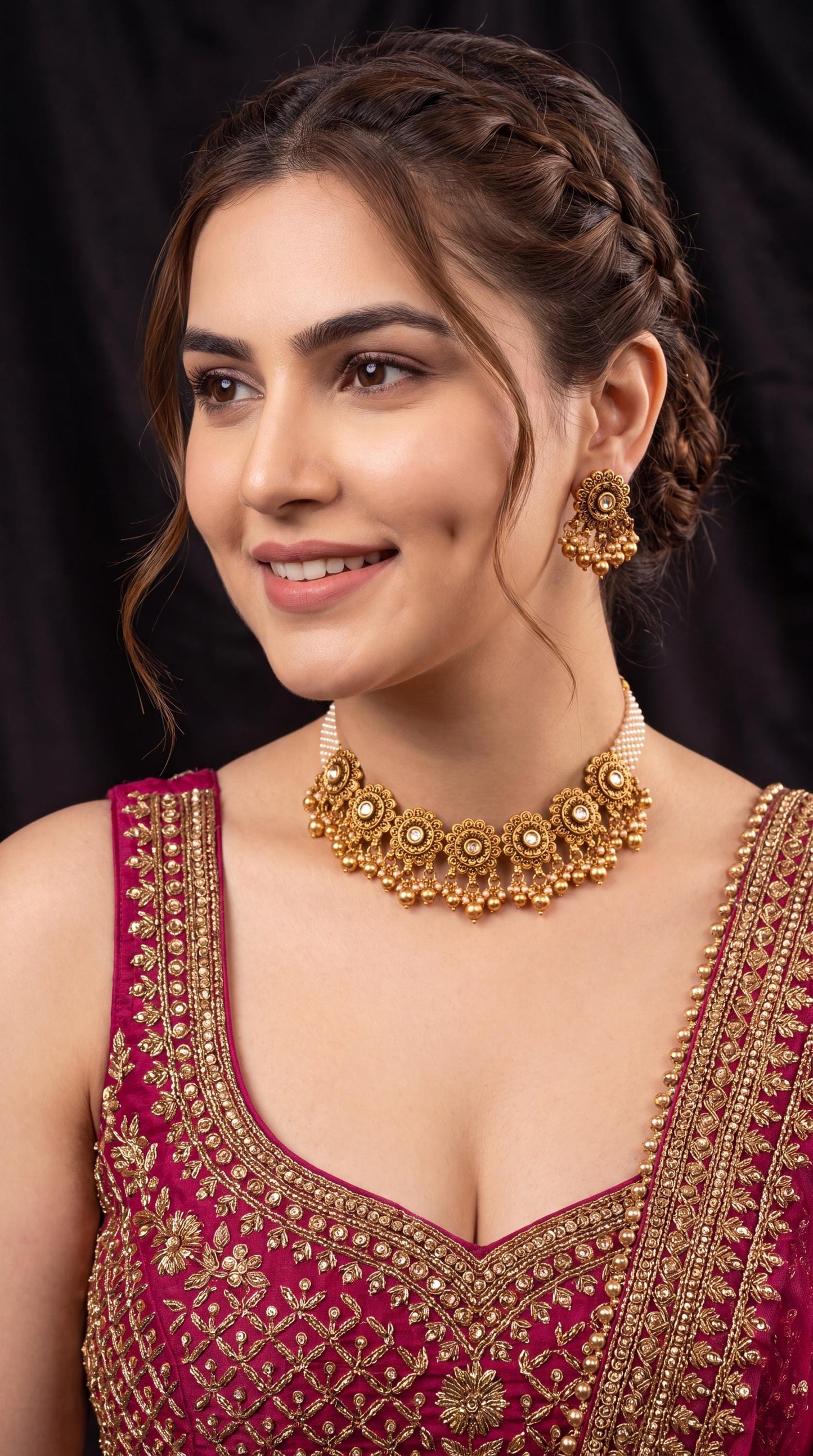 Premium Gold Plated Choker Necklace Set/ Indian Jewelry/ Antique Jewelry/ Indian Bridal Jewelry/ Wedding Jewelry/ Statement Jewelry