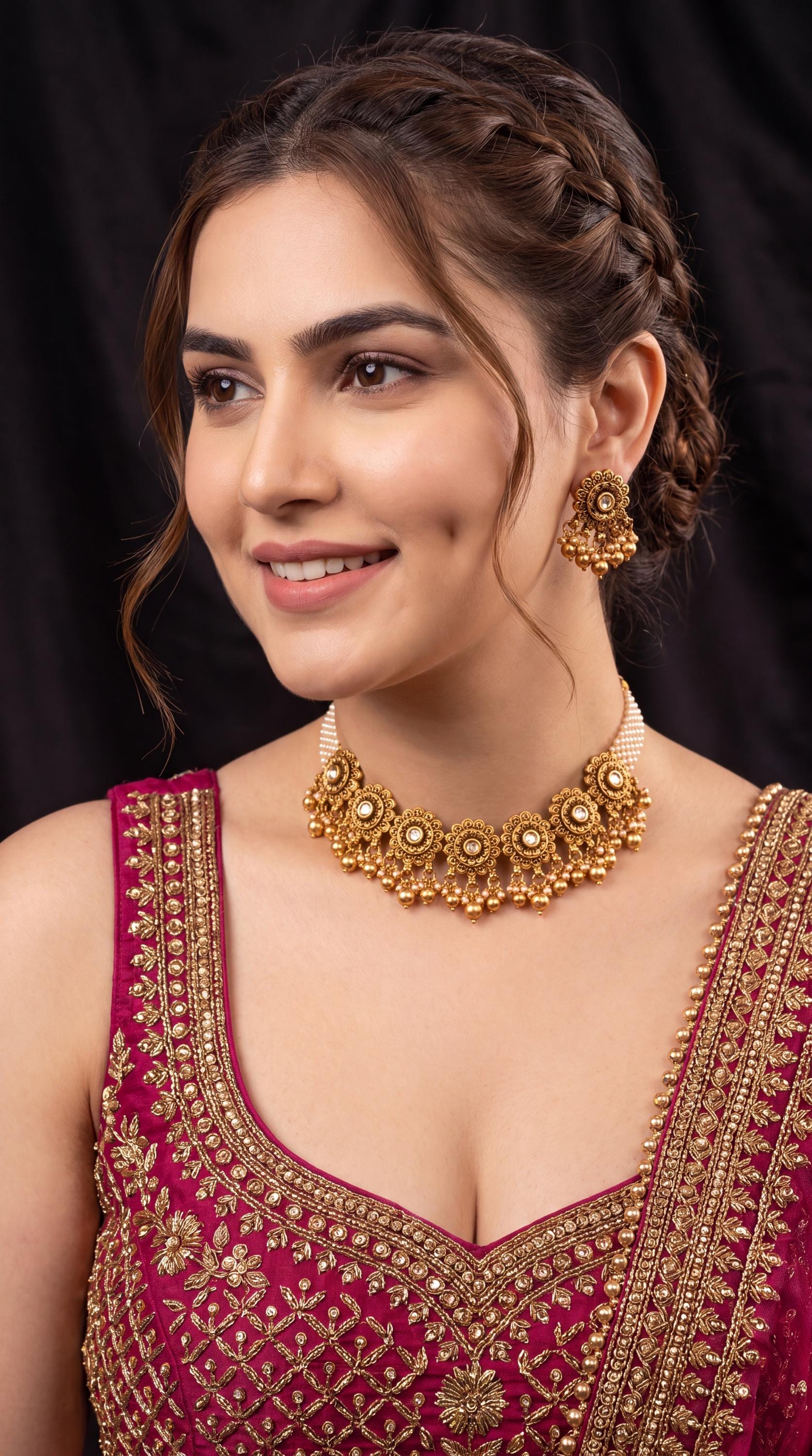 Premium Gold Plated Choker Necklace Set/ Indian Jewelry/ Antique Jewelry/ Indian Bridal Jewelry/ Wedding Jewelry/ Statement Jewelry