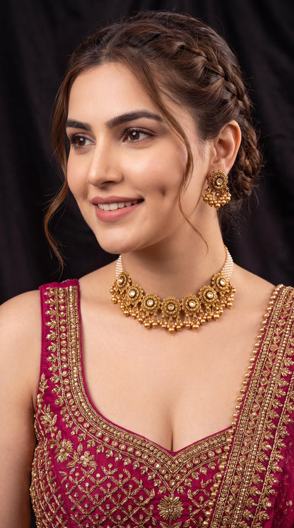 Premium Gold Plated Choker Necklace Set/ Indian Jewelry/ Antique Jewelry/ Indian Bridal Jewelry/ Wedding Jewelry/ Statement Jewelry