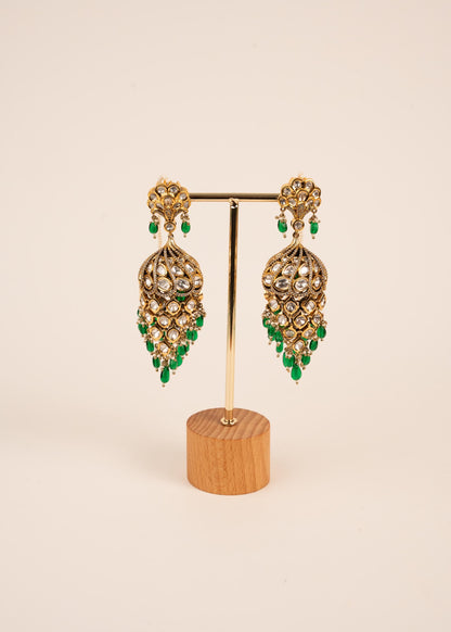 Premium Moissanite Earrings with Ear Chain/ Bridal Jewelry/ Indian Earrings/ Statement Earrings/ Diamond Alternative Jewelry/ Ethnic Wear