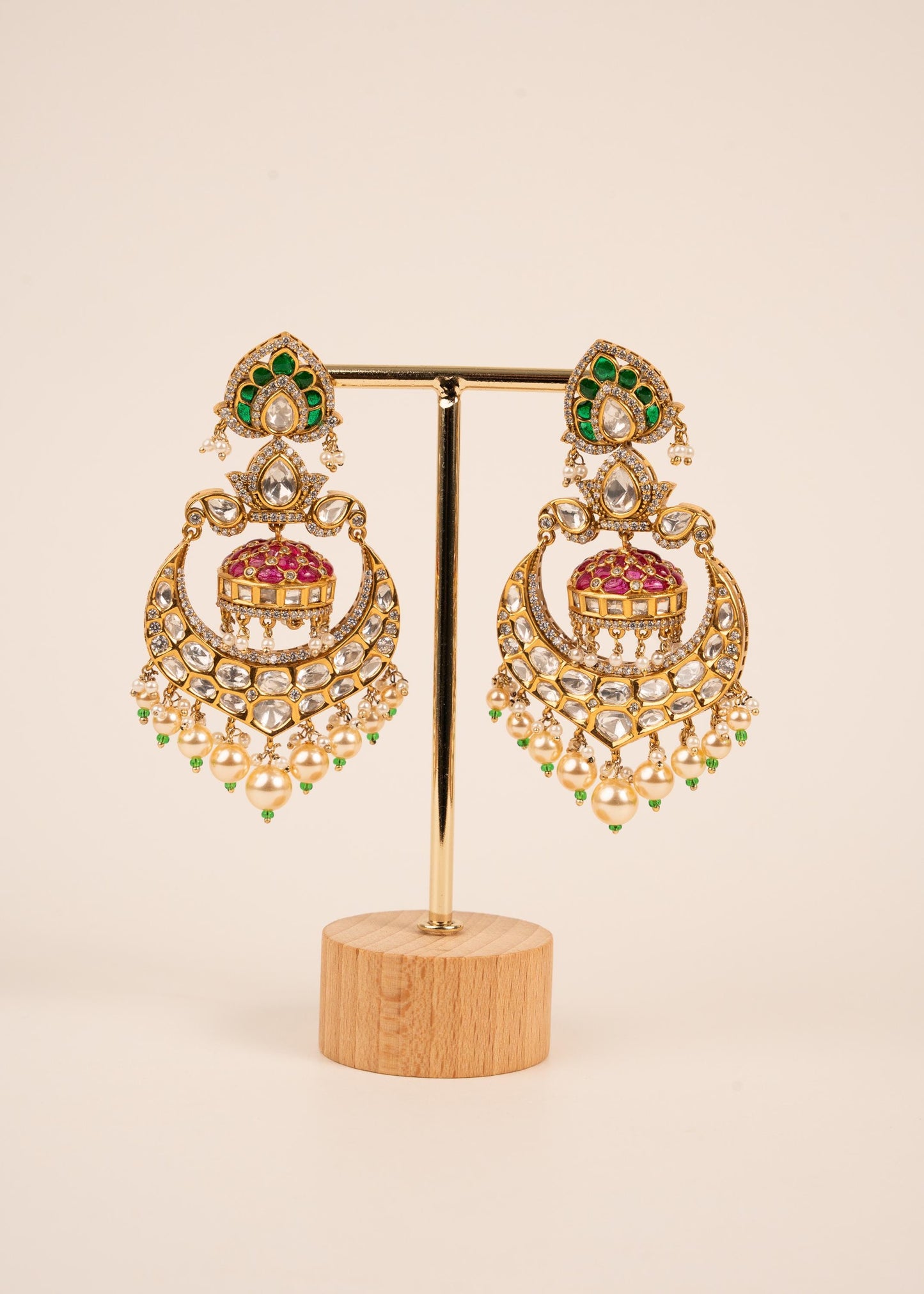 Exclusive Moissanite Earrings/ Chandelier Earrings/ Jhumkas/ Indian Jewelry/ Wedding Jewelry/ Bridal Jewelry/ Emerald/ Statement Earrings