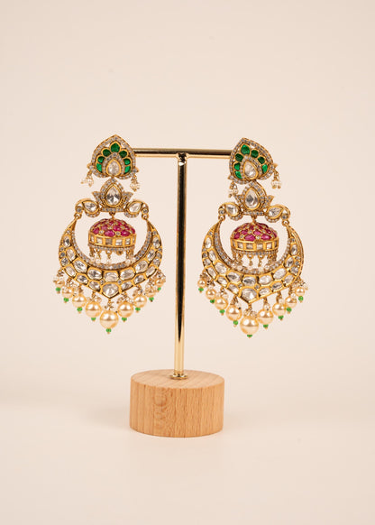 Exclusive Moissanite Earrings/ Chandelier Earrings/ Jhumkas/ Indian Jewelry/ Wedding Jewelry/ Bridal Jewelry/ Emerald/ Statement Earrings