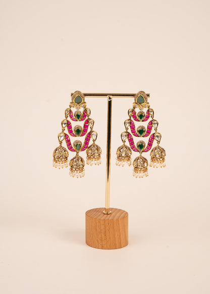 High Quality Moissanite Chandelier Earrings/ Jhumkas/ Indian Jewelry/ Wedding Earrings/ Party Wear Earrings/ Bridal Accessories/ Ruby