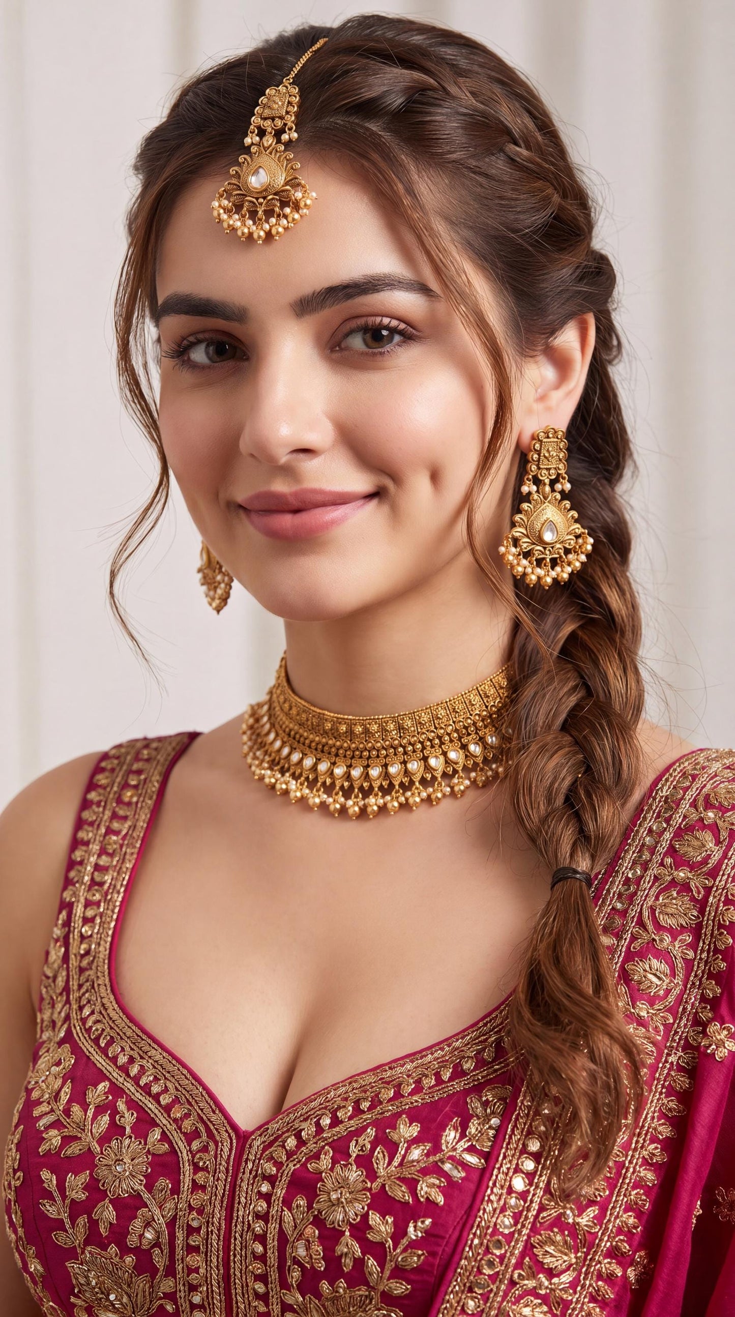 Antique Gold Plated Necklace Set/ Kundan Bridal jewelry/ Wedding Necklace with Earrings & Maang Tikka/ Traditional Jewelry/ Ethnic Jewelry