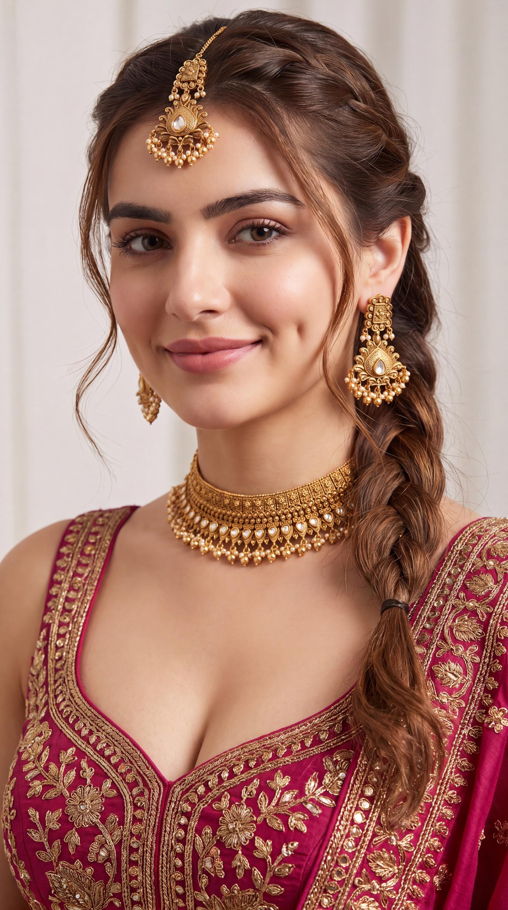 Antique Gold Plated Necklace Set/ Kundan Bridal jewelry/ Wedding Necklace with Earrings & Maang Tikka/ Traditional Jewelry/ Ethnic Jewelry