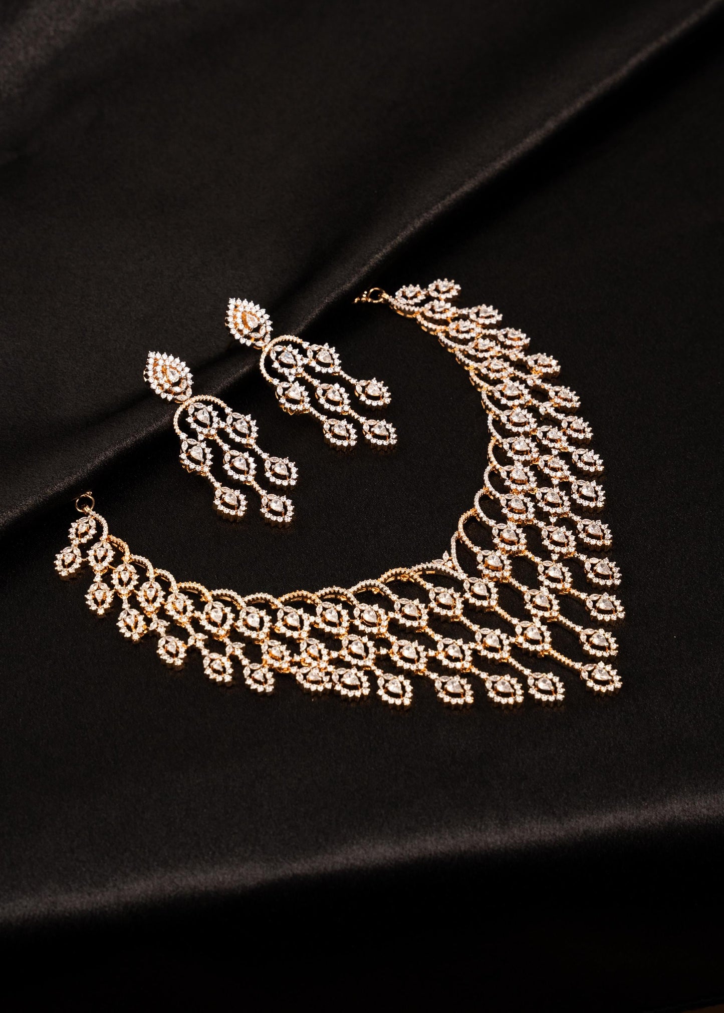 Sparkling Moissanite Necklace Set/ Statement Necklace/ Reception Necklace/ Festive Jewelry/ Moissanite Bridal Choker Set/ Reception Wear