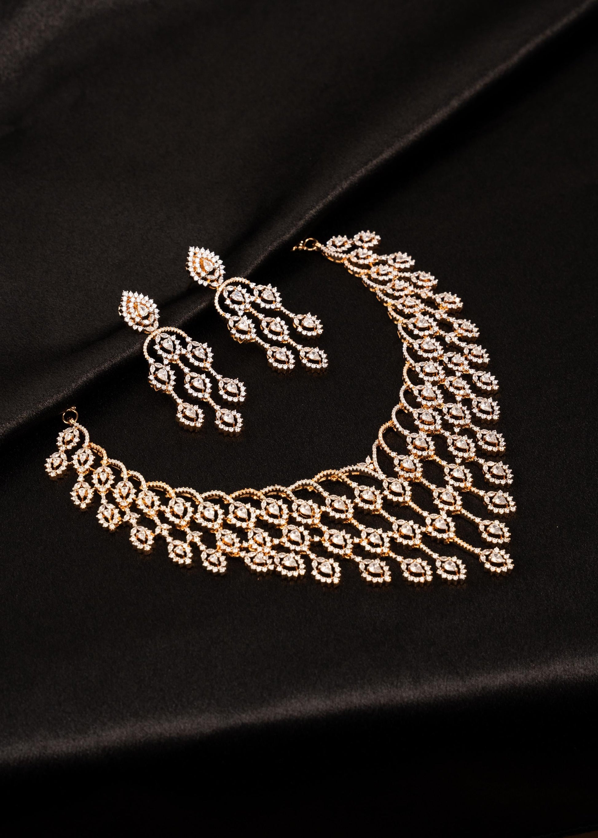 Sparkling Moissanite Necklace Set/ Statement Necklace/ Reception Necklace/ Festive Jewelry/ Moissanite Bridal Choker Set/ Reception Wear