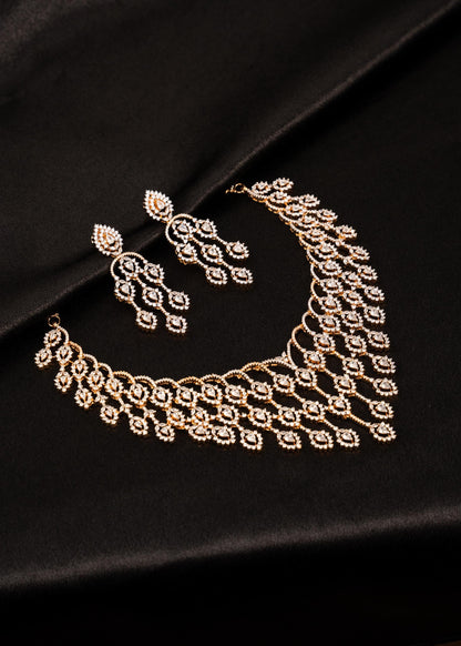 Sparkling Moissanite Necklace Set/ Statement Necklace/ Reception Necklace/ Festive Jewelry/ Moissanite Bridal Choker Set/ Reception Wear