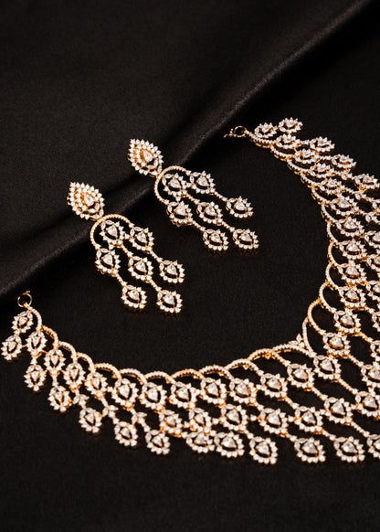 Sparkling Moissanite Necklace Set/ Statement Necklace/ Reception Necklace/ Festive Jewelry/ Moissanite Bridal Choker Set/ Reception Wear
