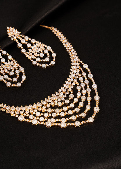 Elegant Moissanite Bridal Necklace Set/ Wedding Jewelry/ Waterfall Moissanite Choker Neecklace Set/ American Diamond Look Moissanite