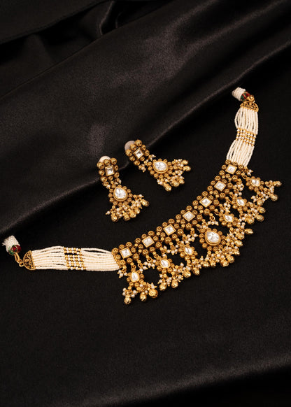 Exclusive Kundan Pearl Choker Necklace Set/ Gold Plated Bridal Jewelry with Jhumka Earrings/ Indian Wedding Jewelry/ Traditional Jewelry