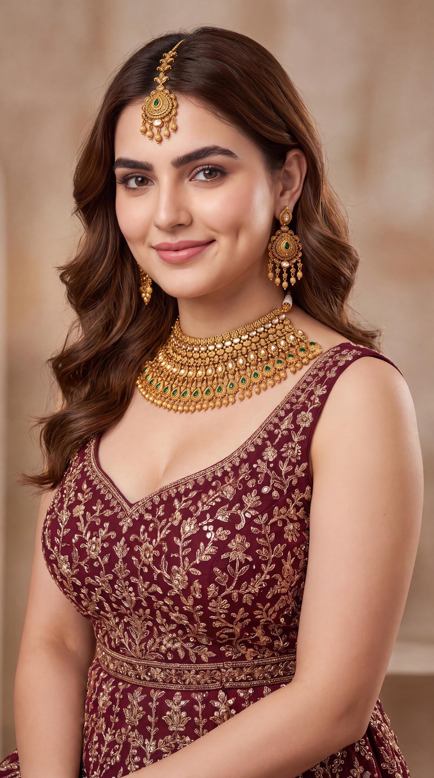 High Quality Kundan Bridal Choker Necklace Set/ Indian Bridal Jewelry/ Emerald Green Jewelry/ Antique Gold Plated Choker/ South Indian