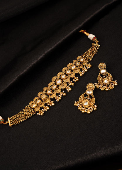 Premium Antique Gold Choker Necklace set/ Kundan Bridal Jewelry Set/ Indian Wedding Necklace/ Statement Choker/ Traditional Jewelry