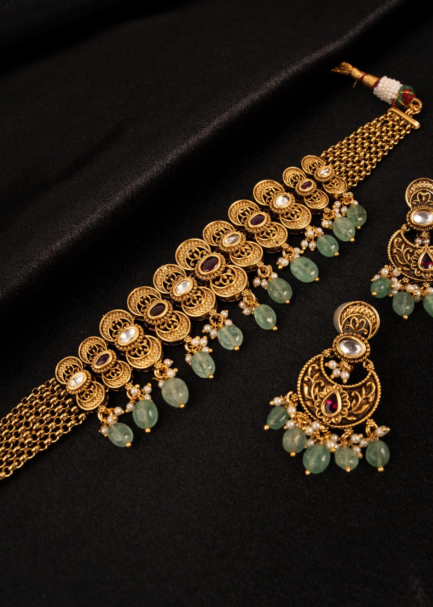 Premium Antique Gold Choker Necklace set/ Kundan Bridal Jewelry Set/ Indian Wedding Necklace/ Statement Choker/ Traditional Jewelry