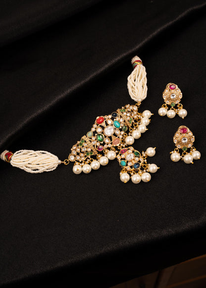 Premium Multicolor Kundan Choker Necklace Set/ Pakistani Jewelry/ Indian Jewelry/ Pearl Drop Necklace/ Festive Wear/ Wedding Jewelry/ Ruby