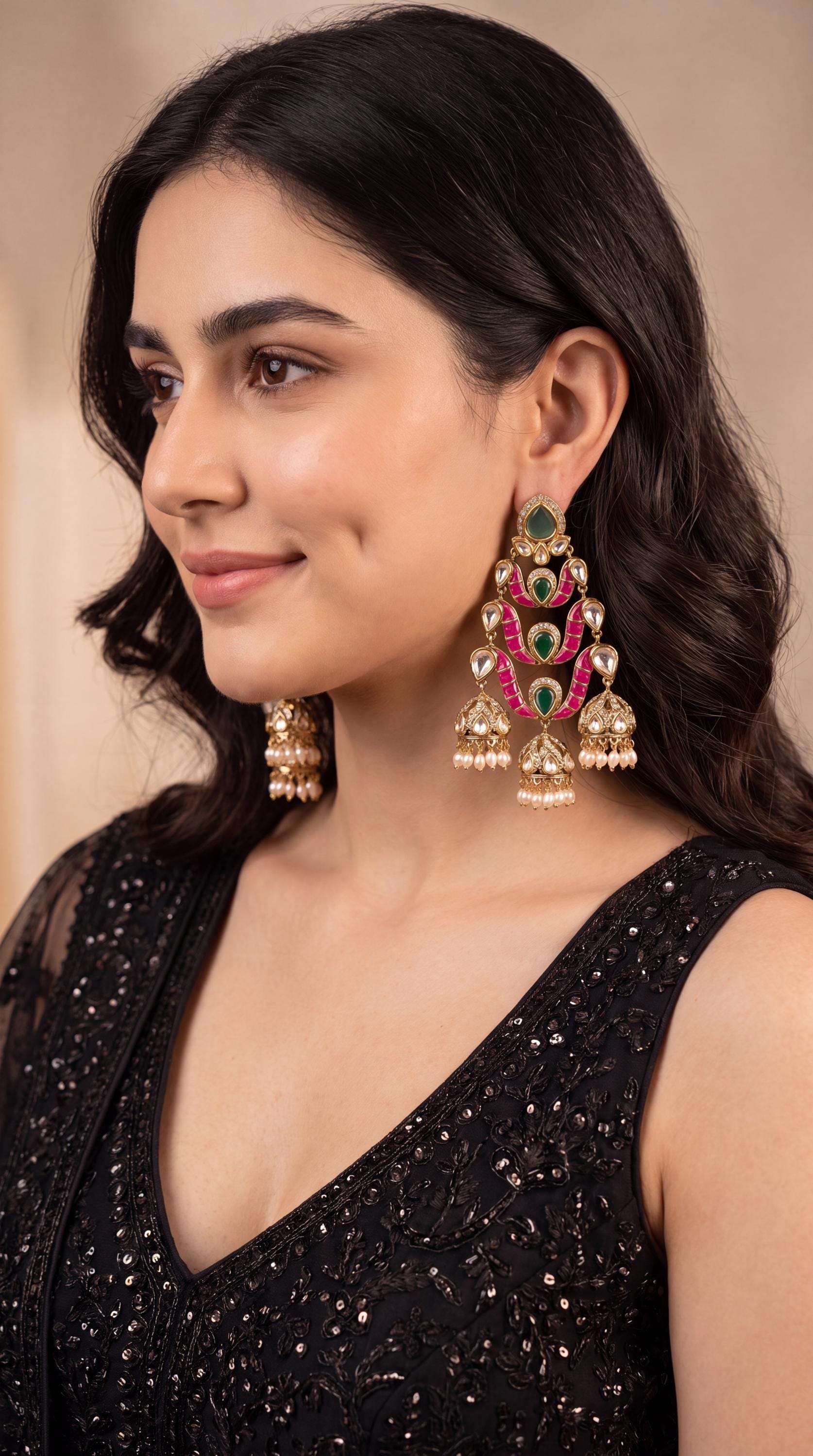 High Quality Moissanite Chandelier Earrings/ Jhumkas/ Indian Jewelry/ Wedding Earrings/ Party Wear Earrings/ Bridal Accessories/ Ruby