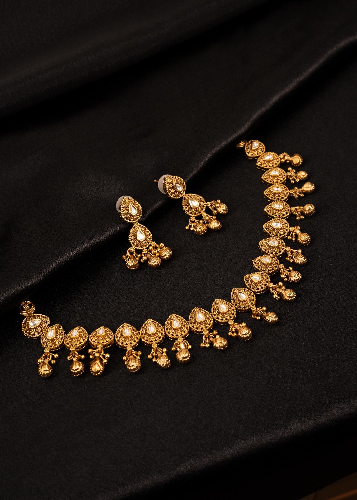 Premium Temple Jewelry Necklace Set/ Gold Plated Jewelry/ Antique Gold Necklace Set/ Statement Jewelry/ Indian Bridal Jewelry/ Green Bead