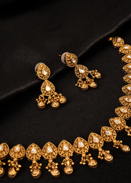 Premium Temple Jewelry Necklace Set/ Gold Plated Jewelry/ Antique Gold Necklace Set/ Statement Jewelry/ Indian Bridal Jewelry/ Green Bead