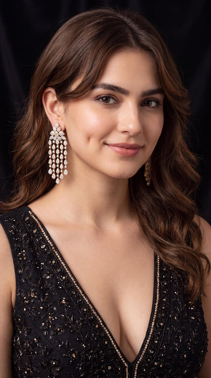 Premium American Diamond Earrings/ CZ Bridal Earrings/ Cubic Zirconia Earrings/ Silver Earrings/ Statement Earrings/ Bollywood Jewelry