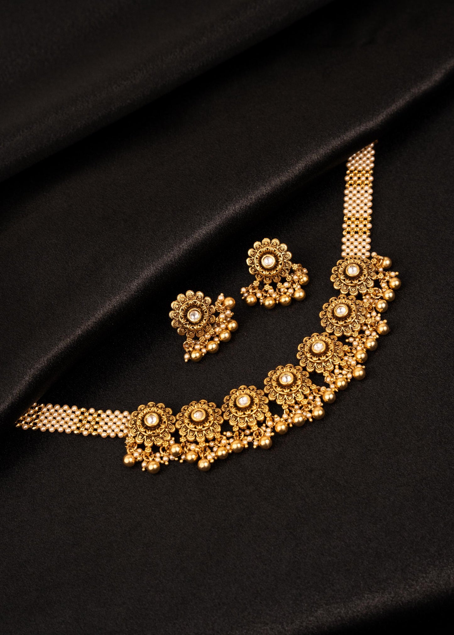 Premium Gold Plated Choker Necklace Set/ Indian Jewelry/ Antique Jewelry/ Indian Bridal Jewelry/ Wedding Jewelry/ Statement Jewelry
