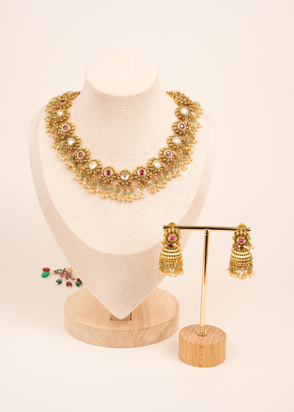 Premium Kundan Choker Necklace Set/ Gold Bridal Jewelry/ Indian Wedding Jewelry/ Jhumka Earrings/ Traditional Jewelry/ Statement Jewelry