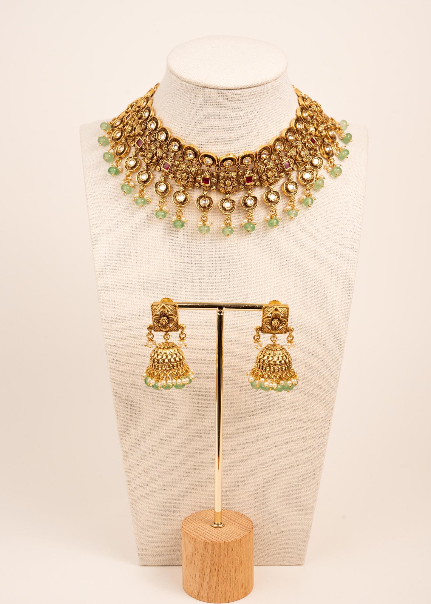 High Quality Kundan Choker Necklace Set/ Antique Gold Jewelry/ Traditional Jewelry/ Statement Jewelry/ Indian Wedding Jewelry/ Ruby & Green