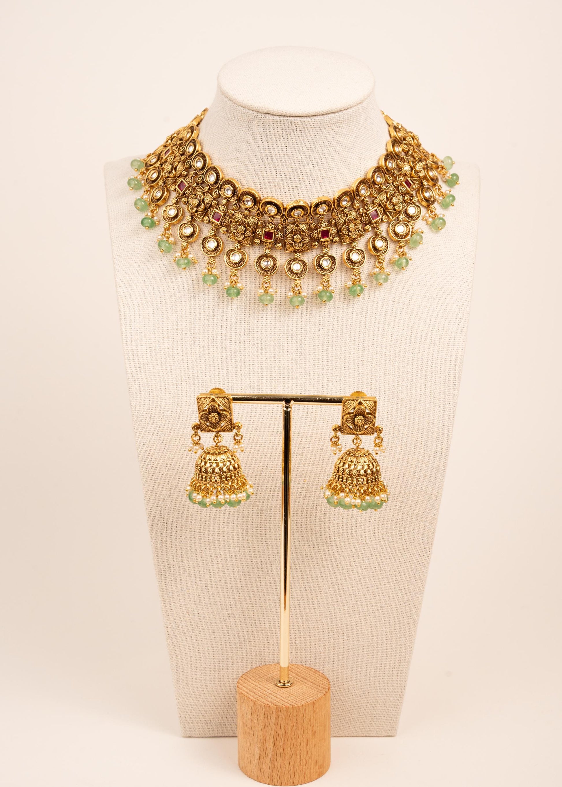 High Quality Kundan Choker Necklace Set/ Antique Gold Jewelry/ Traditional Jewelry/ Statement Jewelry/ Indian Wedding Jewelry/ Ruby & Green