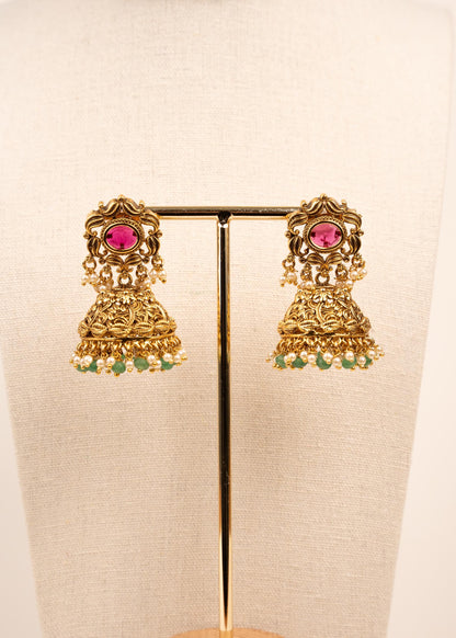 High Quality Antique Gold  Plated Kundan Choker Necklace Set/ Indian Jewelry/  Traditional jewelry/ Statement Necklace/ Green Bead Jewelry