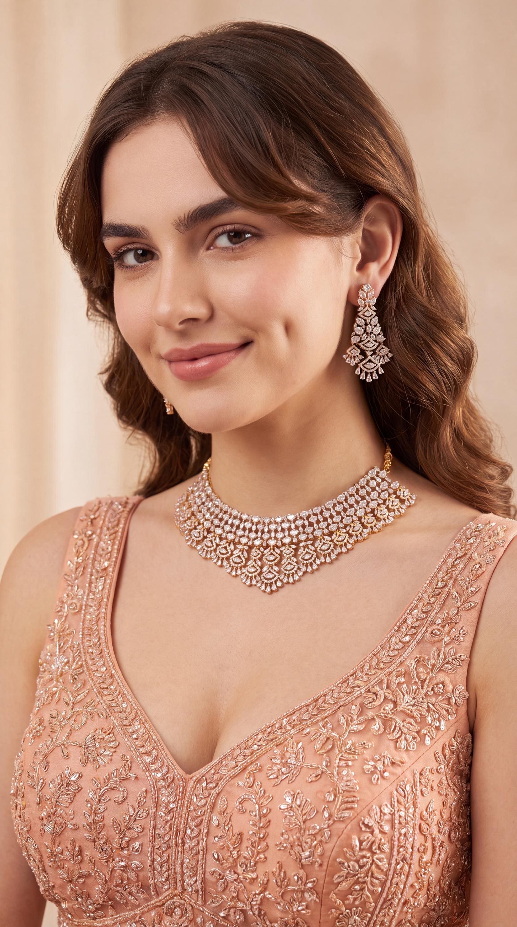 Luxury Moissanite Bridal Necklace Set/ Statement Necklace/ Desginer Moissanite Choker/ Reception Jewelry/ Bridal Jewelry/ Wedding Jewelry
