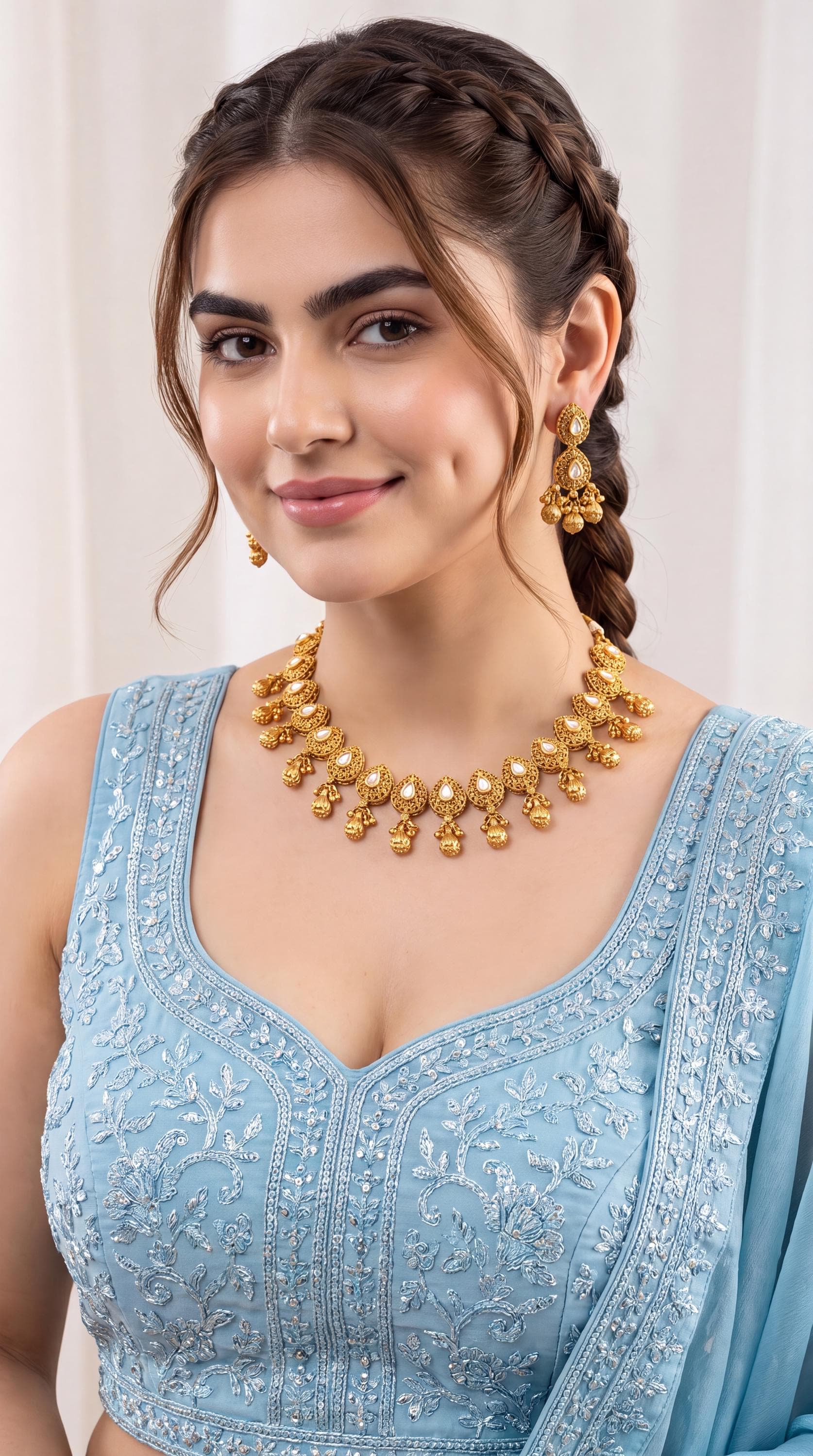 Premium Temple Jewelry Necklace Set/ Gold Plated Jewelry/ Antique Gold Necklace Set/ Statement Jewelry/ Indian Bridal Jewelry/ Green Bead