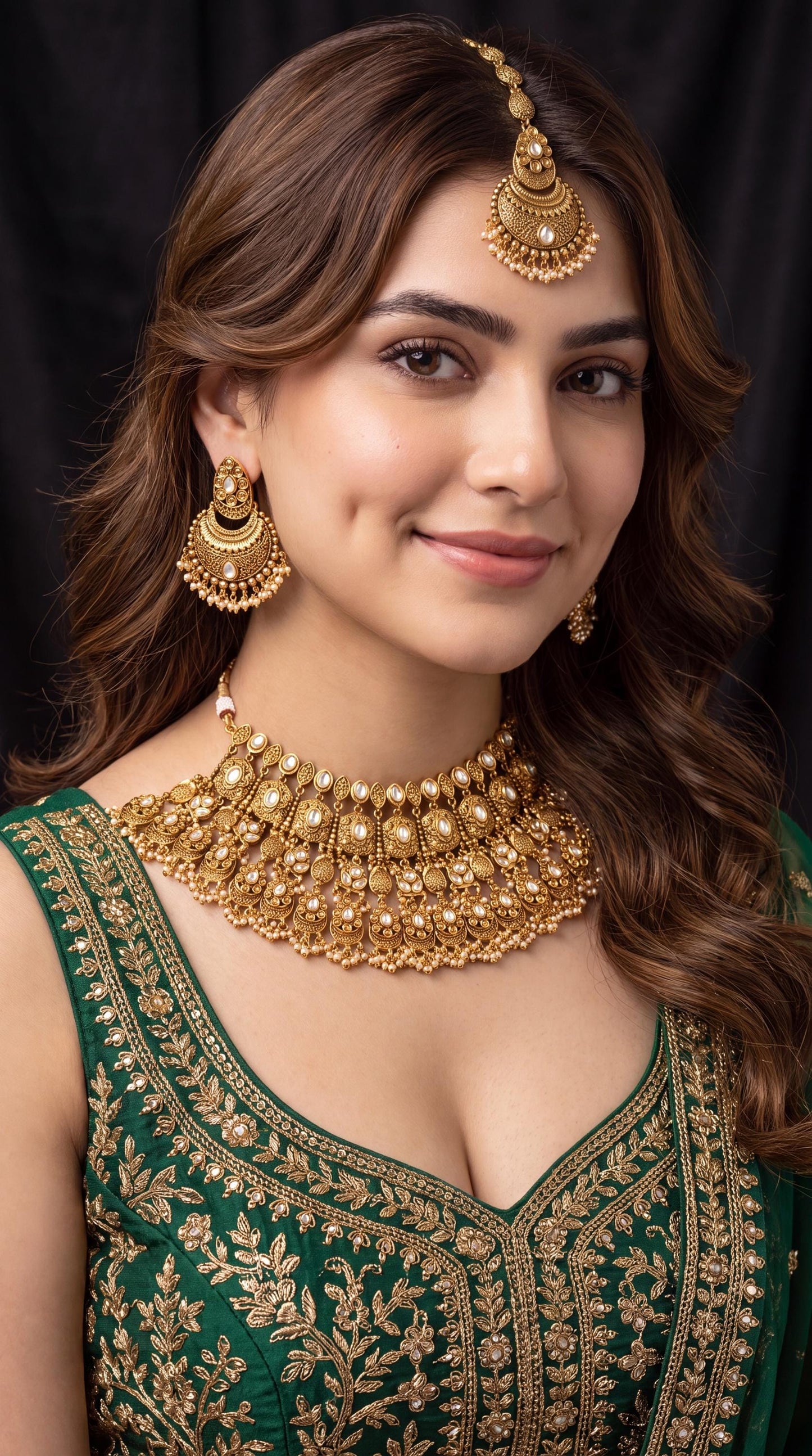 Exclusive Gold Plated Kundan Choker Necklace Set/ Indian Bridal Jewelry/ Maang Tikka/ Ethnic Kundan Choker/ Statement Necklace/