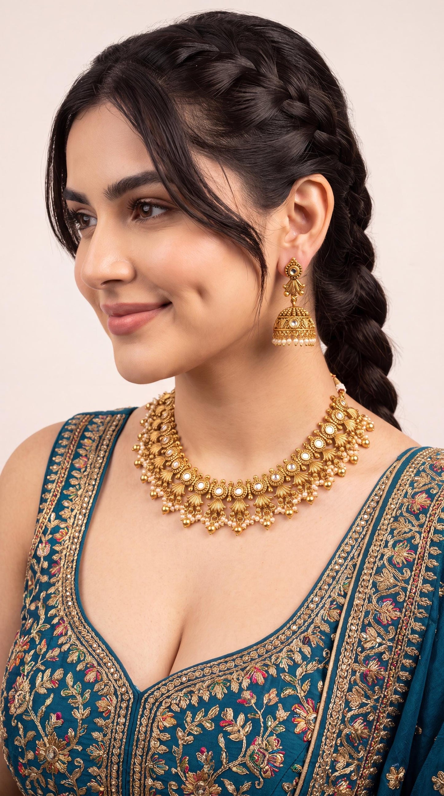 High Quality Gold Plated Choker Necklace Set/ Temple Jewelry/ South Indian Jewelry/ Traditional Jewelry/ Statement Necklace/ Kundan Jewelry