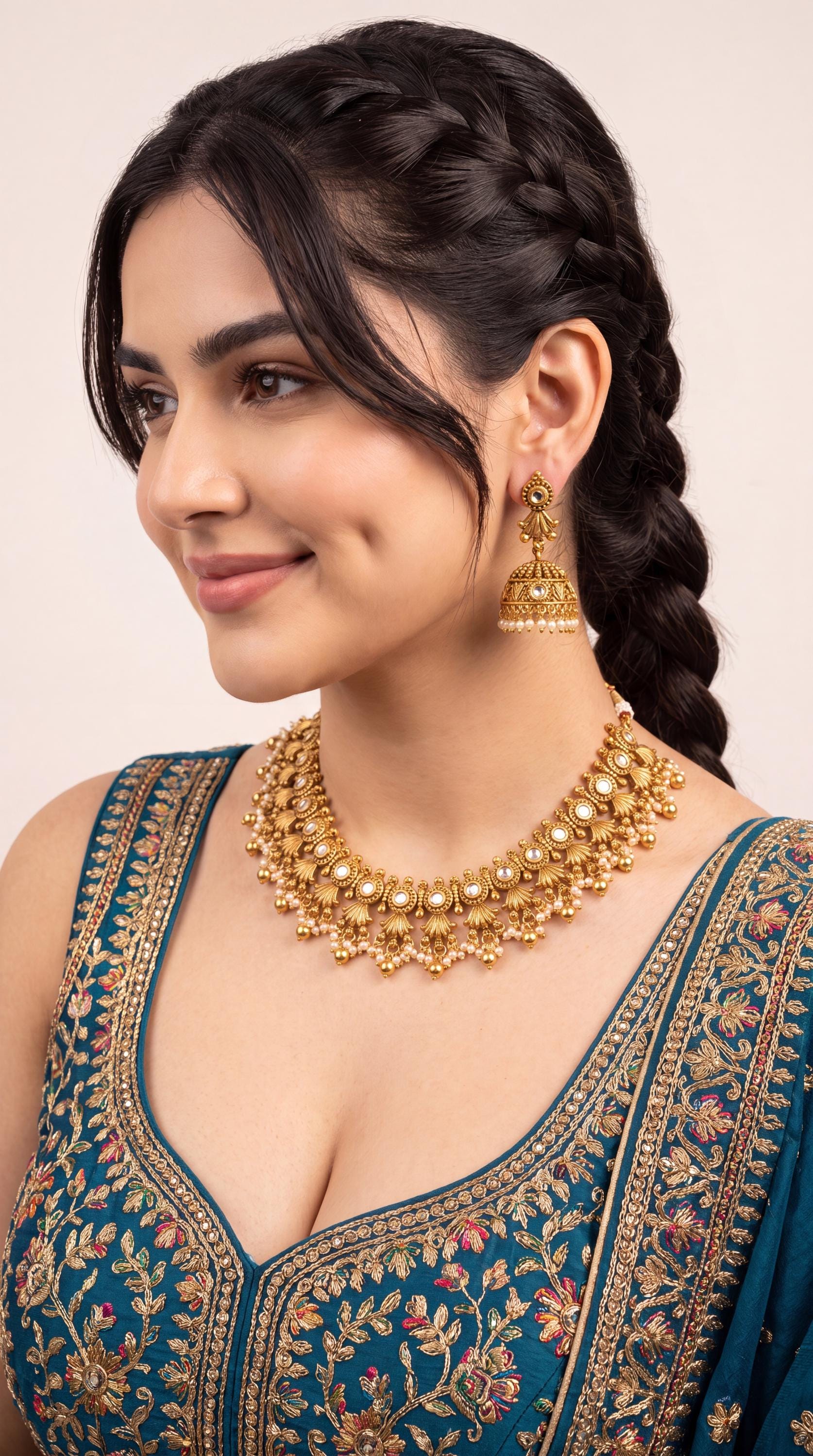 High Quality Gold Plated Choker Necklace Set/ Temple Jewelry/ South Indian Jewelry/ Traditional Jewelry/ Statement Necklace/ Kundan Jewelry