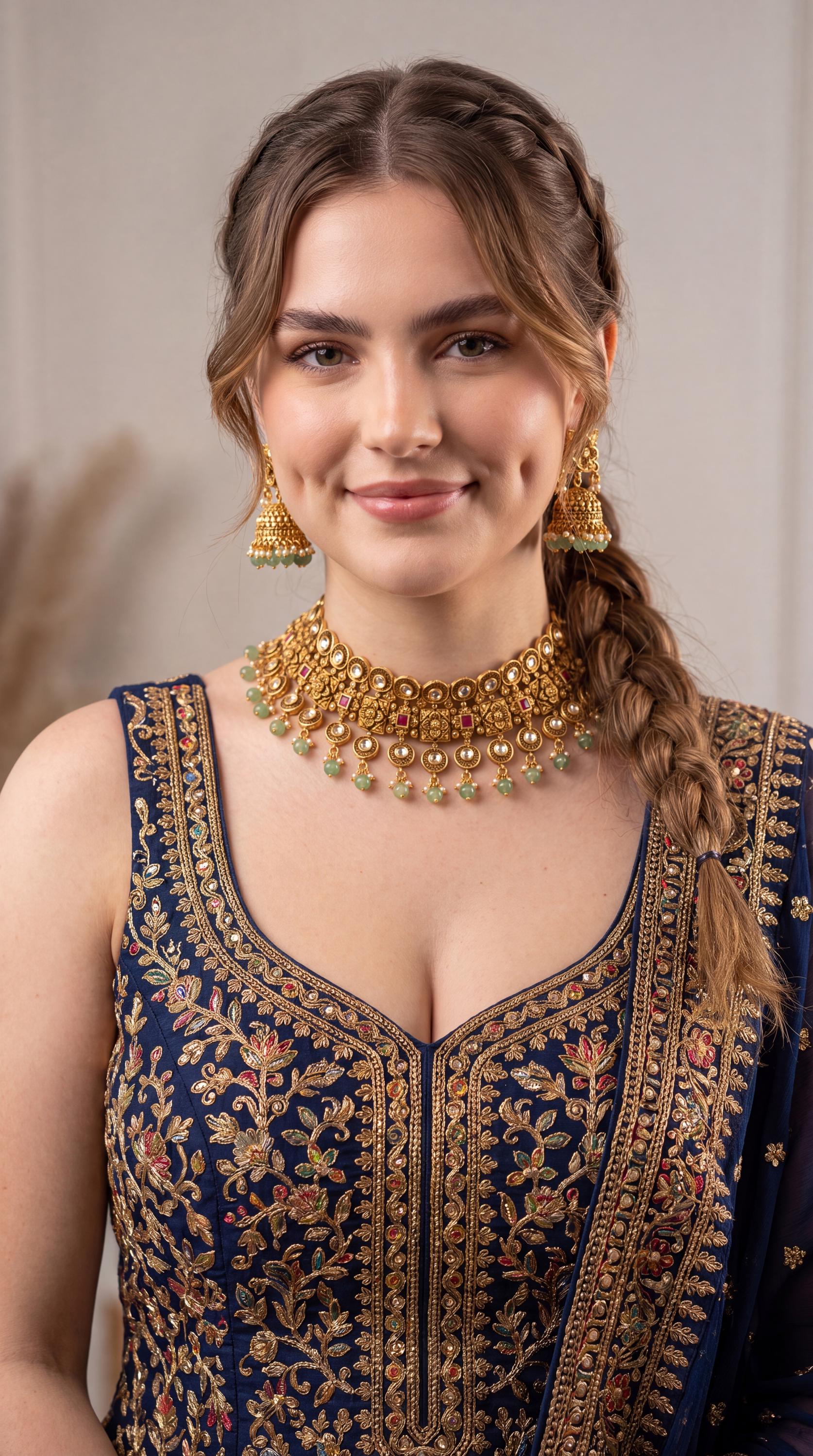 High Quality Kundan Choker Necklace Set/ Antique Gold Jewelry/ Traditional Jewelry/ Statement Jewelry/ Indian Wedding Jewelry/ Ruby & Green