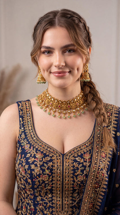 High Quality Kundan Choker Necklace Set/ Antique Gold Jewelry/ Traditional Jewelry/ Statement Jewelry/ Indian Wedding Jewelry/ Ruby & Green