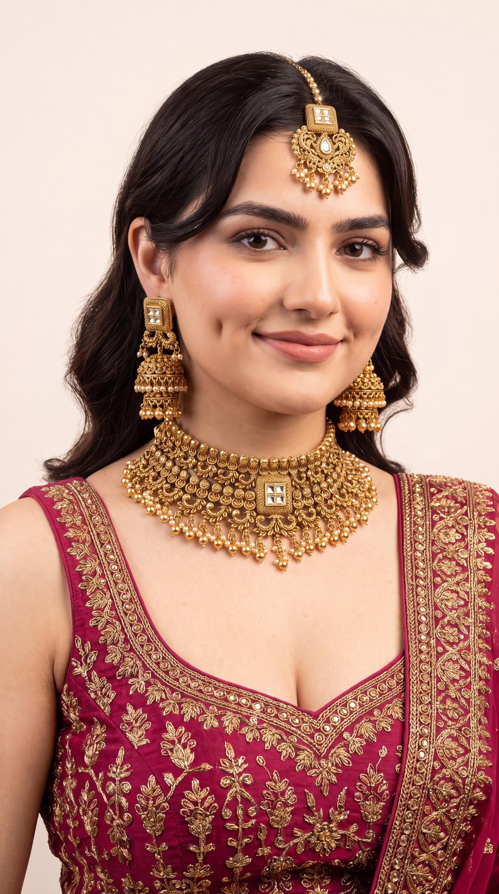 Highly Detailed Gold Plated Kundan Neckalce Set/ Indian Jewelry/ Bridal Choker Set/ Ethnic Wedding Jewelry/ Statement Necklace Set