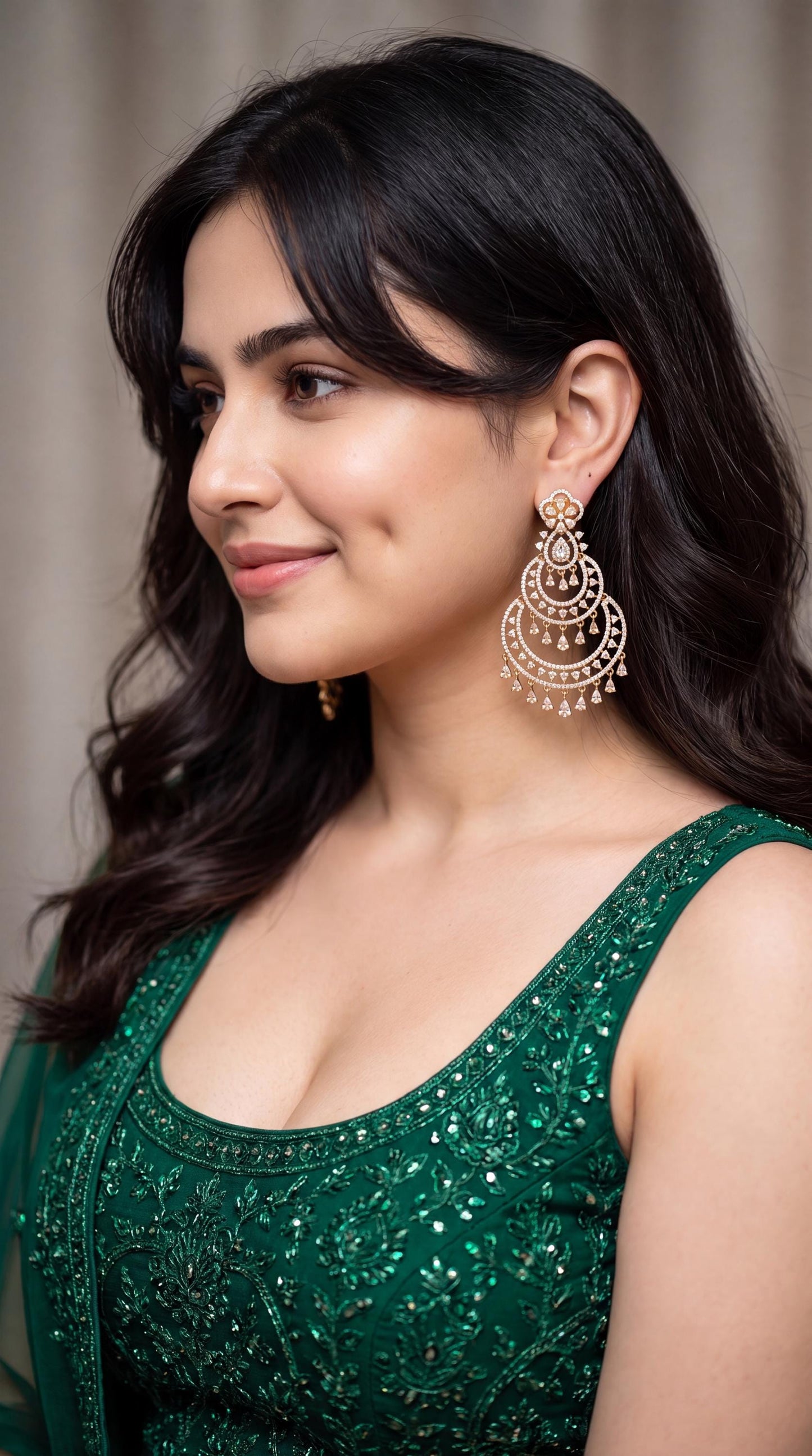 AD Bridal Earrings/  Statement Earrings/ Bridal Accessories/ Chandbali Earrings/ Wedding Jewelry/ Indian Jewelry/ CZ Jewelry/ Indian Jewelry