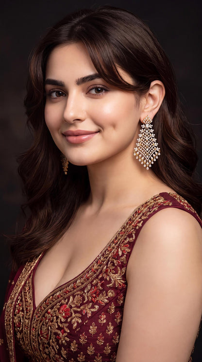 Exclusive American Diamond Earrings/ Bridal Jewelry/ Indian Earrings/ Reception Wear/ CZ Earrings/ Wedding Earrings/ Designer Jewelry