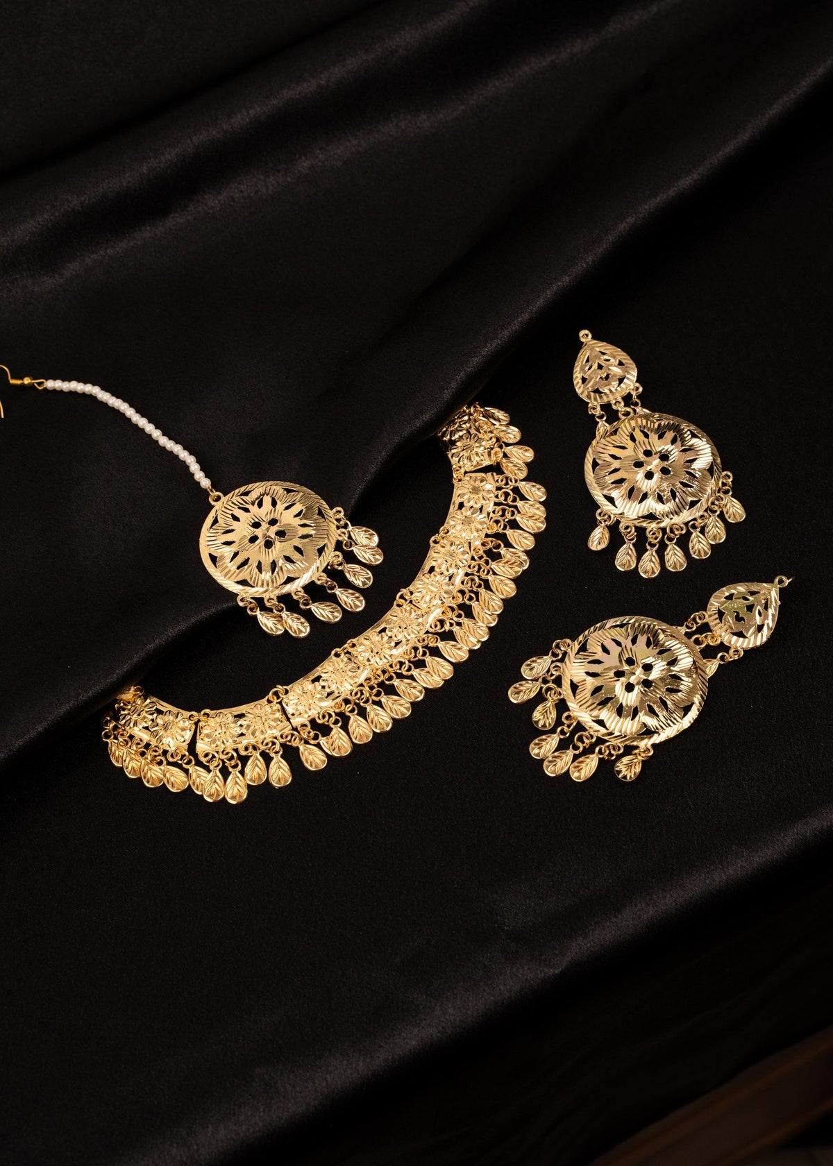 Traditional Pippal Patti Necklace Set/ Gold Tone Leave Necklace/ Indian Bridal Necklace/ Punjabi Gold Jewelry/ Desi Statement Necklace
