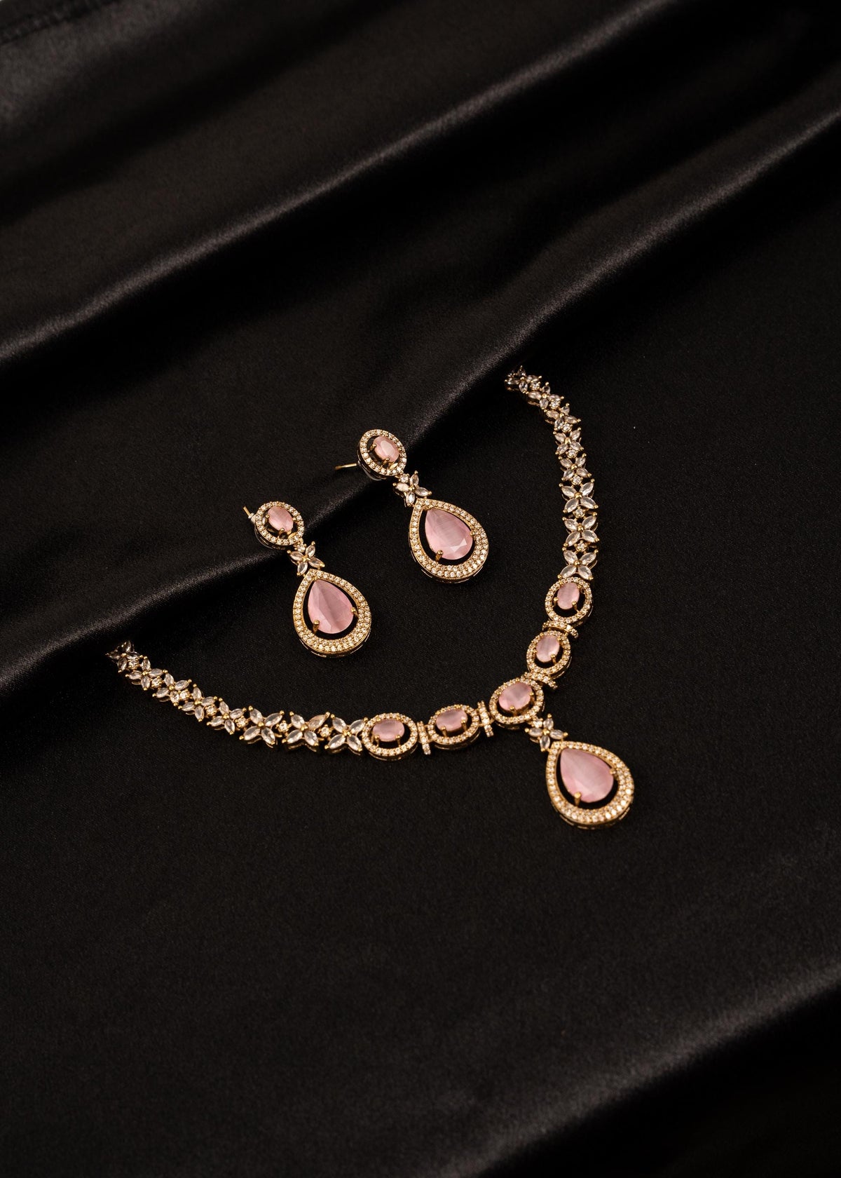 American Diamond Choker Necklace Set/ CZ Bridal Jewelry/ Statement Necklace/ Wedding Necklace/ Reception Wear/ Party Wear Necklace/ Pink