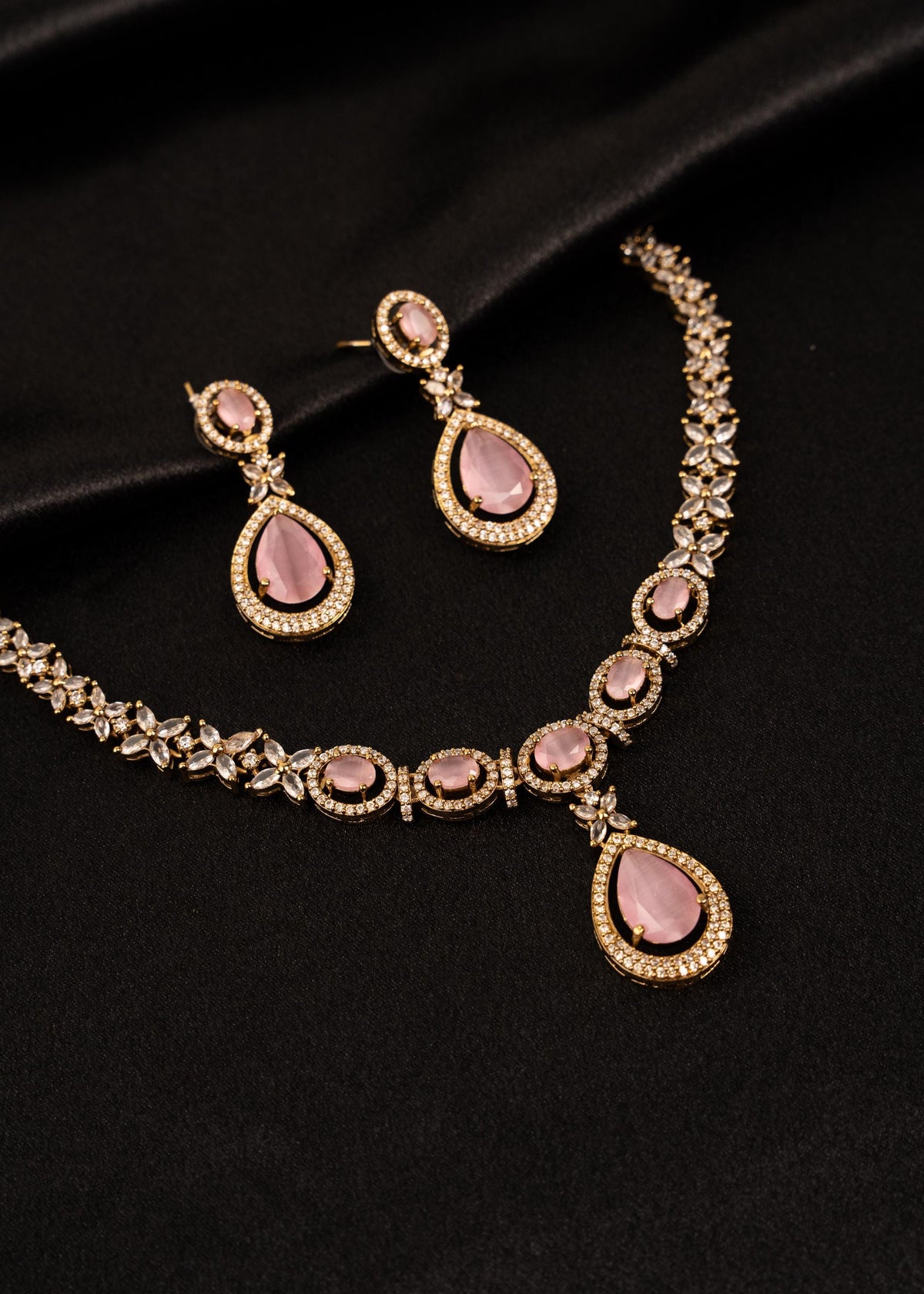 American Diamond Choker Necklace Set/ CZ Bridal Jewelry/ Statement Necklace/ Wedding Necklace/ Reception Wear/ Party Wear Necklace/ Pink