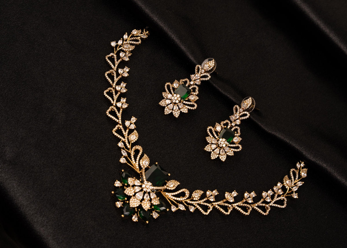 American Diamond Choker Necklace/ CZ Wedding Choker/ Statement Necklace/ Party Wear Jewelry/ Indian Wedding Jewelry/ Festive Wear/ Green