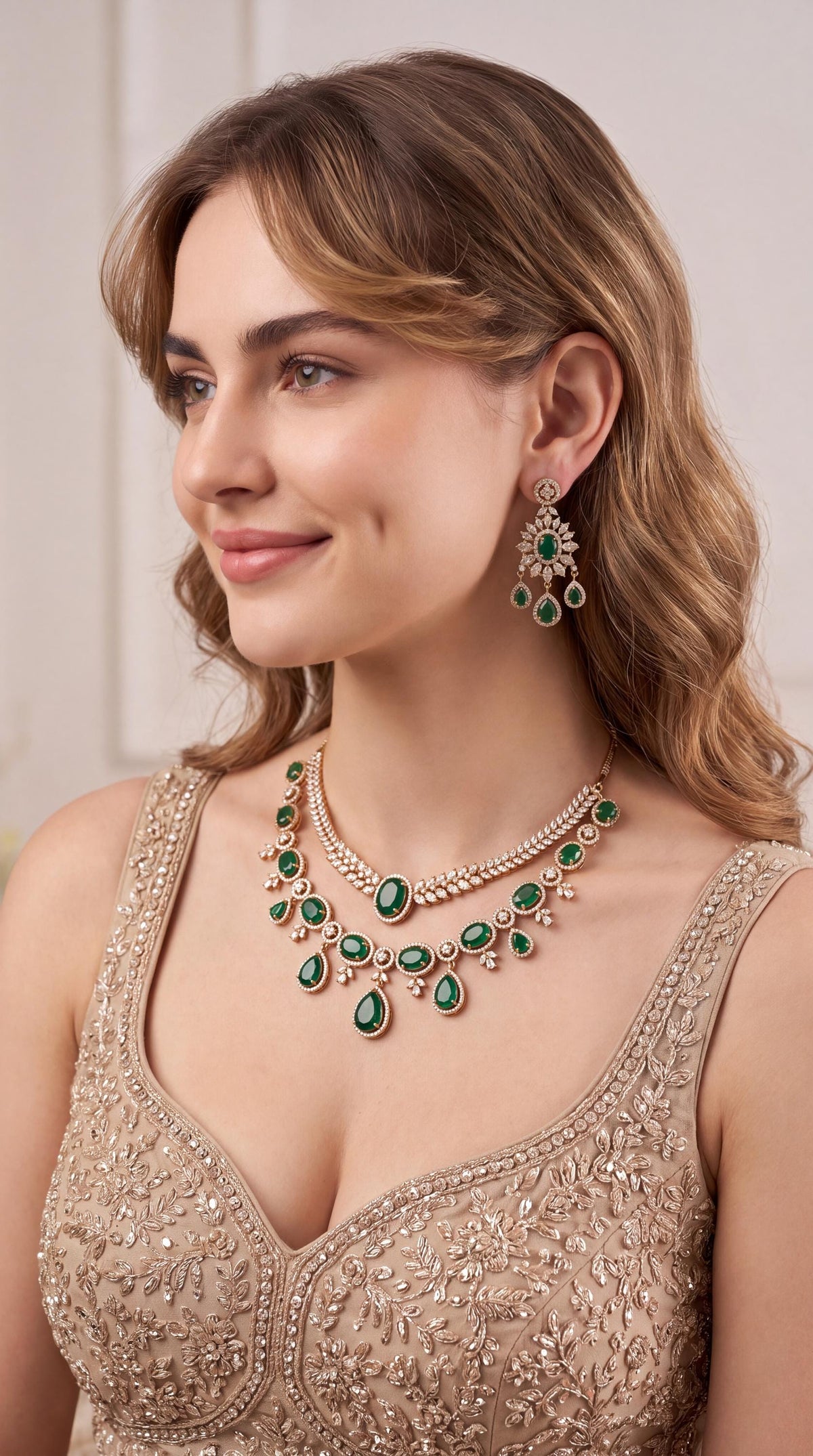 American Diamond Choker necklace Set/ CZ Bridal Necklace/ Statement Necklace/ Bollywood Jewelry/ Bridal Necklace/ Party Wear Jewelry/ Green