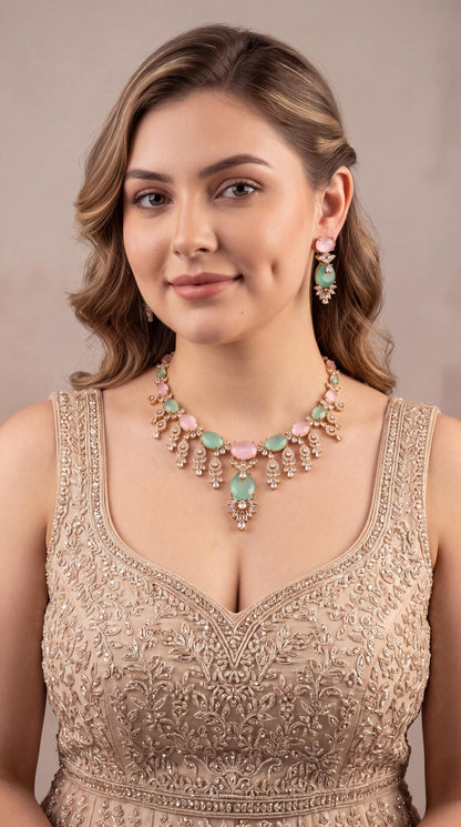 Luxury American Diamond Choker Necklace Set/ Statement Necklace/ CZ Bridal Wear/ Bollywood Jewelry/ Party Wear Jewelry/ Wedding Jewelry