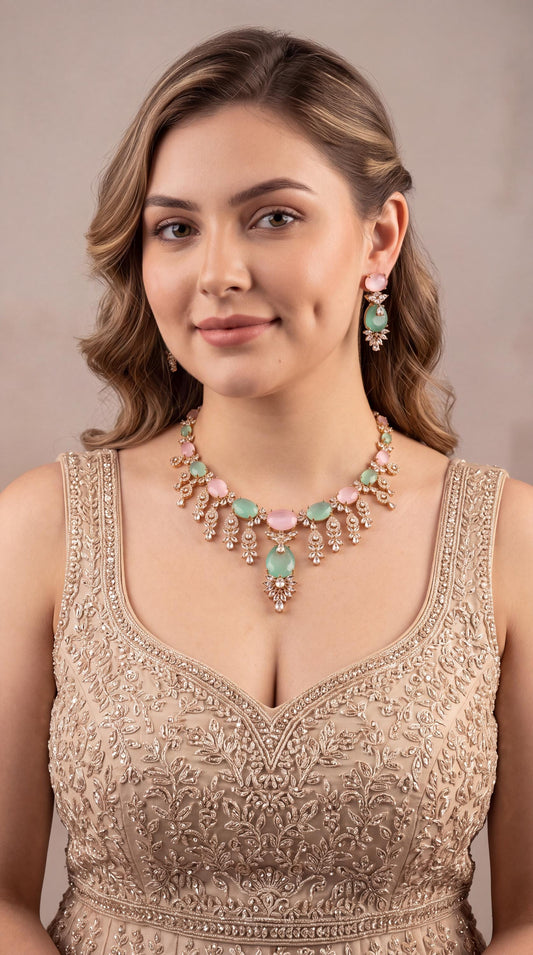 Luxury American Diamond Choker Necklace Set/ Statement Necklace/ CZ Bridal Wear/ Bollywood Jewelry/ Party Wear Jewelry/ Wedding Jewelry