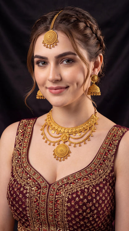 Viral Gold Plated Choker Necklace Set with Tikka/ Traditional Jewelry/ Indian Jewelry/ Statement Necklace/ Wedding Jewelry/ Festive Wear