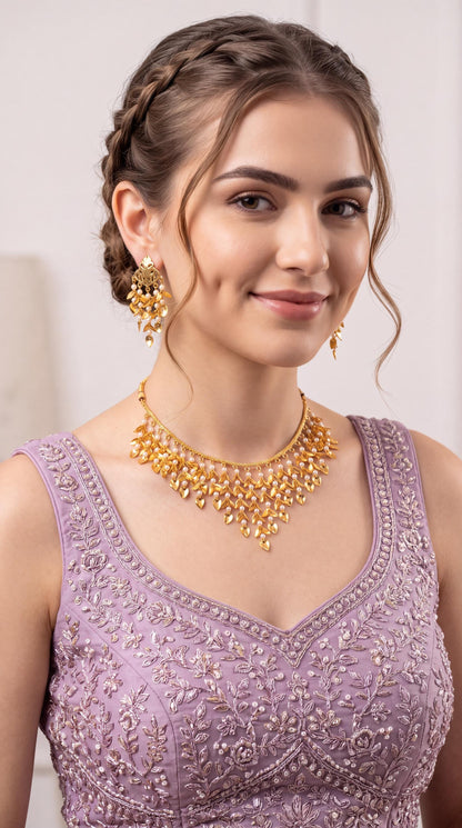 Traditional Pippal Patti  Pearl Choker Necklace Set/ Lightweight Jewelry/ Indian Jewelry/ Punjabi Jewelry/ Jaggo Wear/ Desi Jewelry